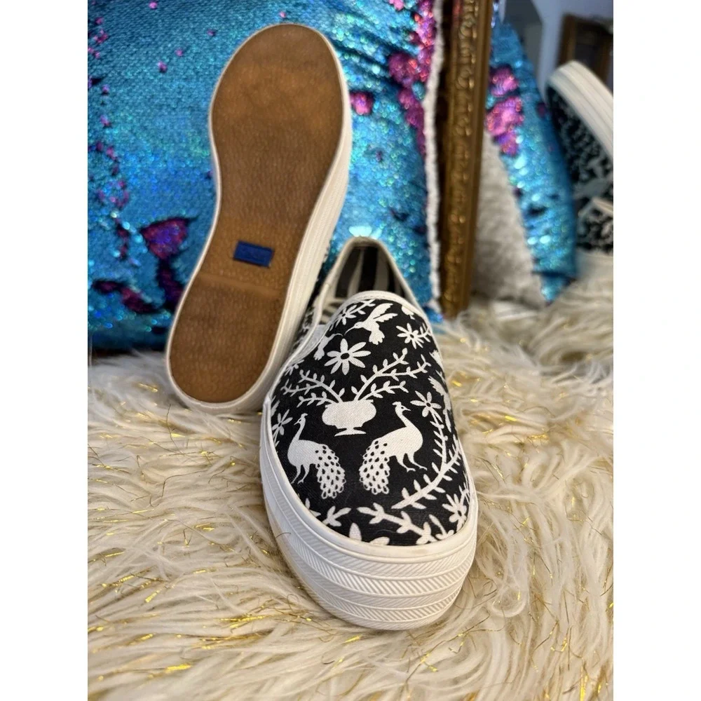 RARE Keds x Kate Spade Pheasant Floral Slip On Black White Womens Size 6